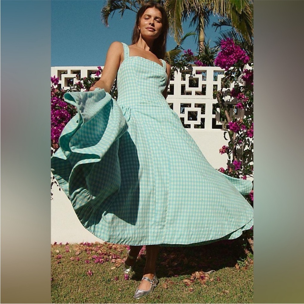 Free People Green and White Sleeveless Sundress